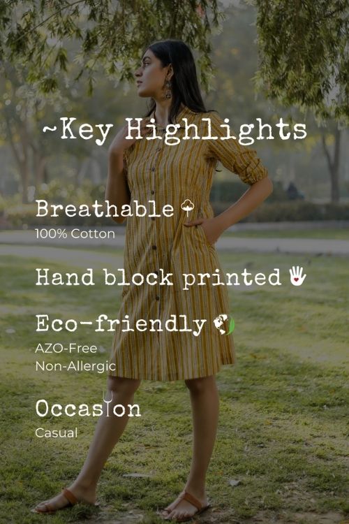 Sootisyahi 'Stripe-n-Stairs' Azofree Handblock Printed Pure Cotton Dress - Image 5