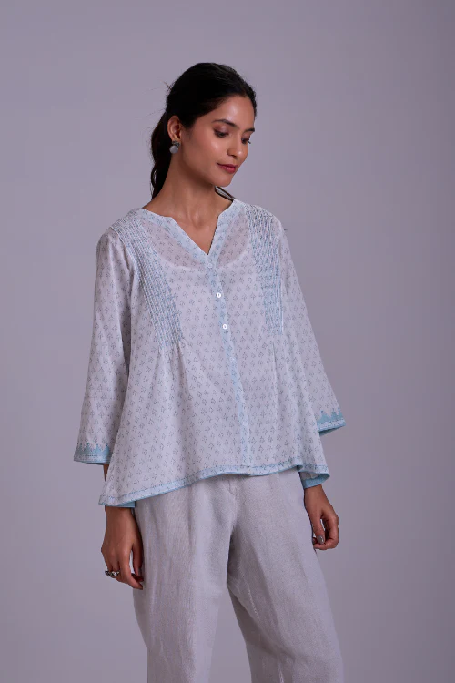 Rangsutra Suhani White Boxy Cotton Top With Applique - Image 2