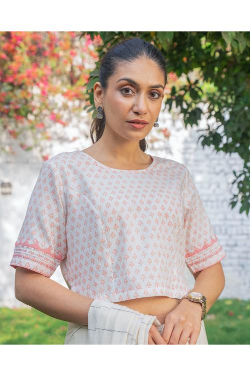 Rangsutra Suhani White Princess Cotton Blouse With Applique - Image 2
