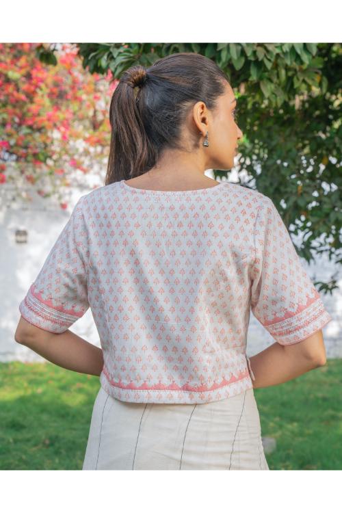 Rangsutra Suhani White Princess Cotton Blouse With Applique - Image 4