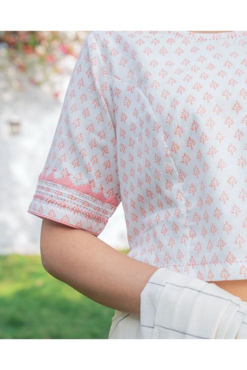 Rangsutra Suhani White Princess Cotton Blouse With Applique - Image 5