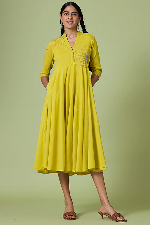 Okhai 'Summer Love' Pure Cotton Hand Embroidered Mirror Work Dress - Image 3