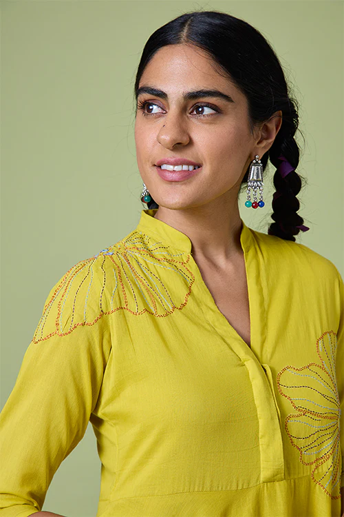 Okhai 'Summer Love' Pure Cotton Hand Embroidered Mirror Work Dress - Image 4