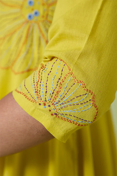 Okhai 'Summer Love' Pure Cotton Hand Embroidered Mirror Work Dress - Image 5