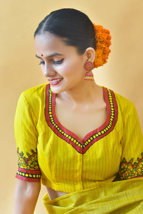 Sunehri Handpainted Madhubani Chanderi Blouse Gubbaro - Image 10