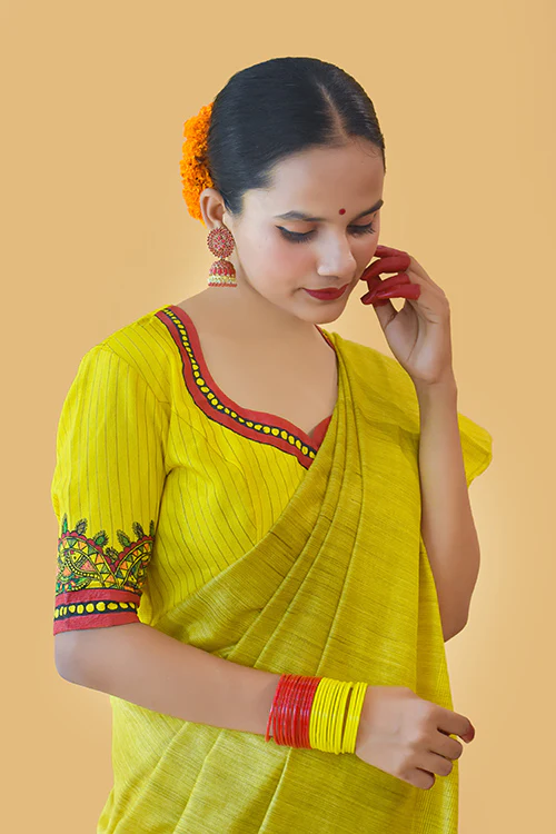 Sunehri Handpainted Madhubani Chanderi Blouse Gubbaro - Image 2