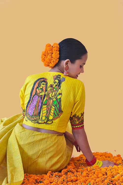 Sunehri Handpainted Madhubani Chanderi Blouse Gubbaro - Image 3