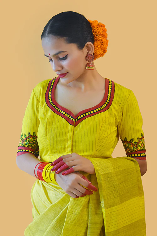Sunehri Handpainted Madhubani Chanderi Blouse Gubbaro - Image 4
