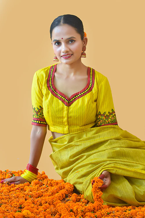 Sunehri Handpainted Madhubani Chanderi Blouse Gubbaro - Image 5