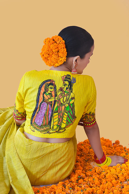 Sunehri Handpainted Madhubani Chanderi Blouse Gubbaro - Image 6