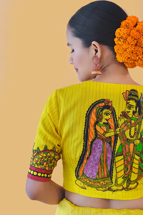 Sunehri Handpainted Madhubani Chanderi Blouse Gubbaro - Image 7