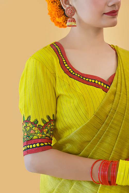 Sunehri Handpainted Madhubani Chanderi Blouse Gubbaro - Image 8
