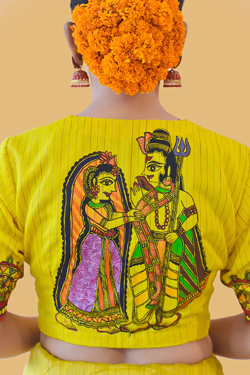 Sunehri Handpainted Madhubani Chanderi Blouse Gubbaro - Image 9