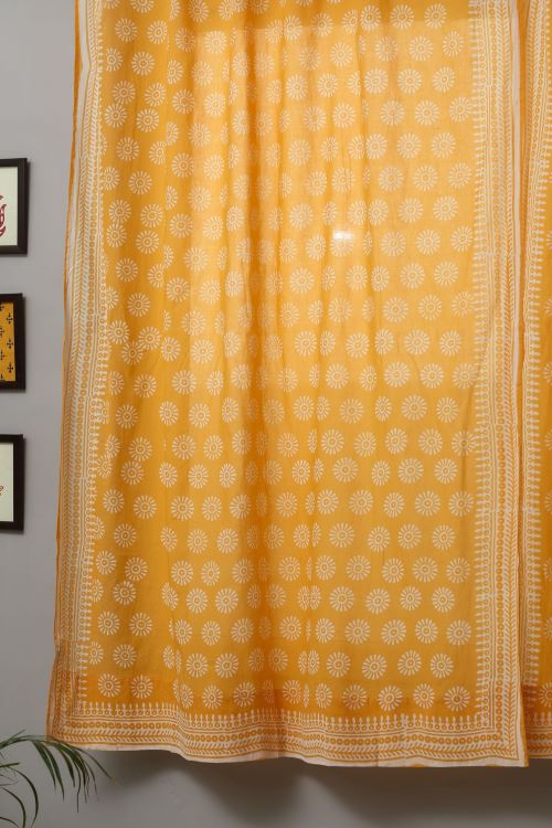 Sooti Syahi Sunflower Hand Block Printed Window Curtain - Image 2