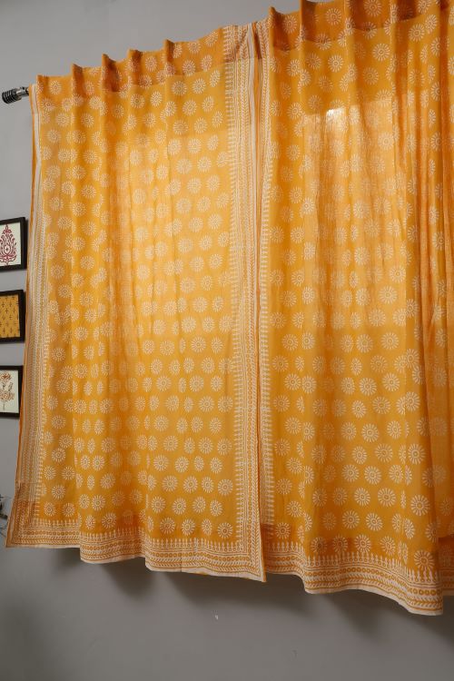 Sooti Syahi Sunflower Hand Block Printed Window Curtain - Image 4