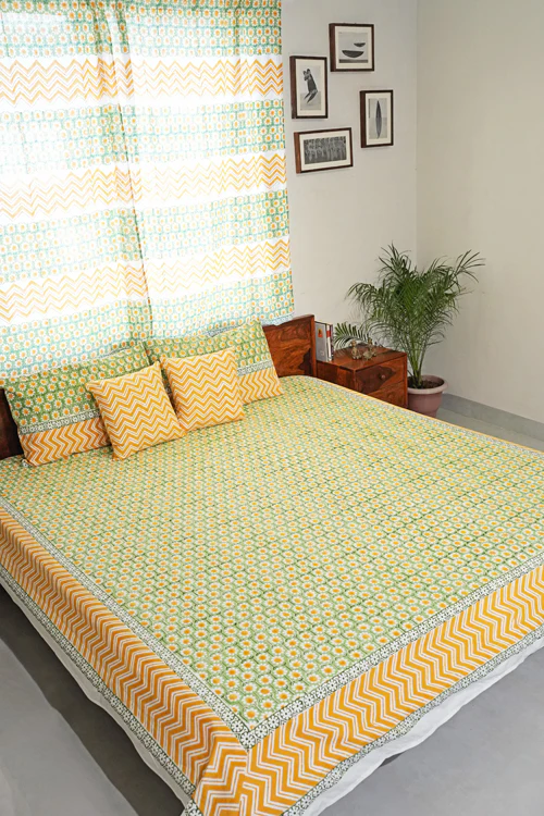 Sooti Syahi Sunlit Haven Hand Block Printed Cotton Percale Bedsheet - Image 2
