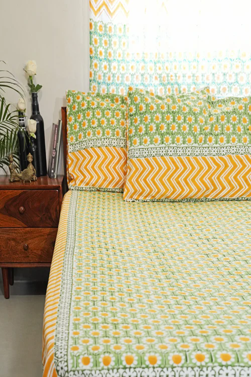 Sooti Syahi Sunlit Haven Hand Block Printed Cotton Percale Bedsheet - Image 4