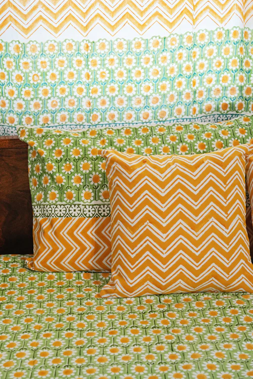 Sooti Syahi Sunlit Haven Hand Block Printed Cotton Percale Bedsheet - Image 5