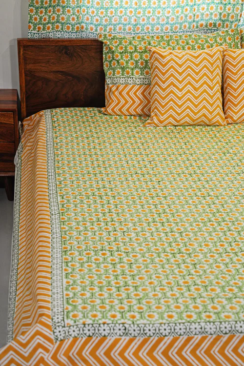 Sooti Syahi Sunlit Haven Hand Block Printed Cotton Percale Bedsheet - Image 6