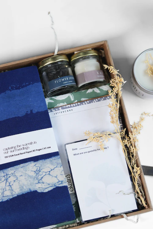 Sustainable Gratitude Hamper By Ekatra - Indigo Stripes - Image 2