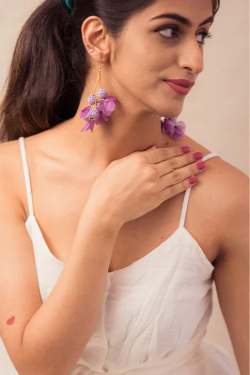 Samoolam Swing Earrings - Purple Floral - Image 6