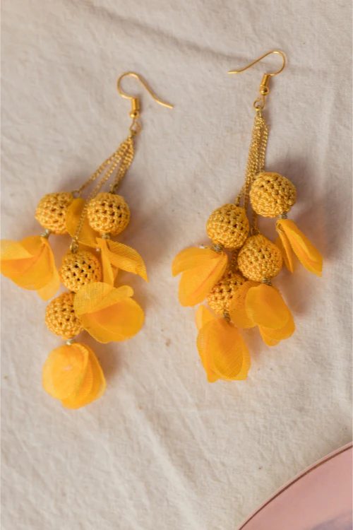 Samoolam Swing Earrings - Yellow Floral - Image 2