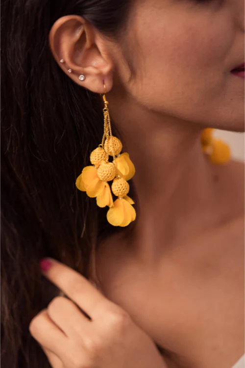 Samoolam Swing Earrings - Yellow Floral - Image 3