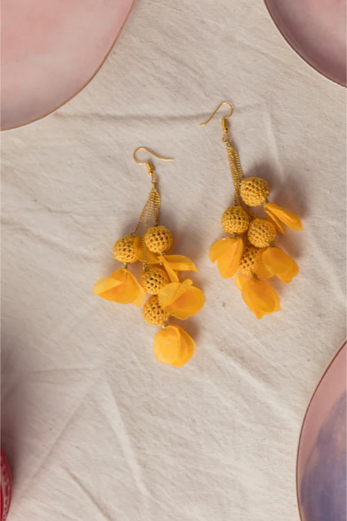 Samoolam Swing Earrings - Yellow Floral - Image 4