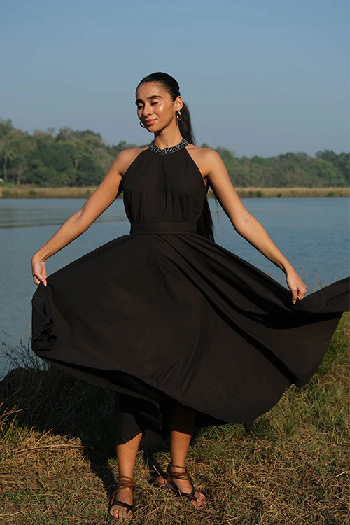 Okhai 'Symphonic' Pure Cotton Hand Embroidered Mirror Work Dress - Image 9