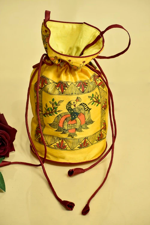 Diorama Designs "Symphony Of Grace" Silk Handpainted Madhubani Potli