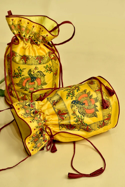 Diorama Designs "Symphony Of Grace" Silk Handpainted Madhubani Potli - Image 3