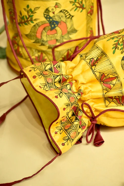 Diorama Designs "Symphony Of Grace" Silk Handpainted Madhubani Potli - Image 4