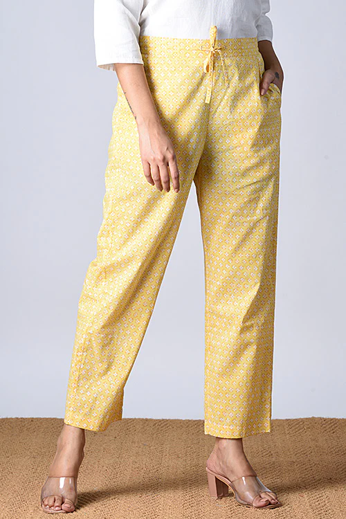 Dharan "Tarana Kurta" Yellow Block Printed Kurta and Pant Set - Image 4