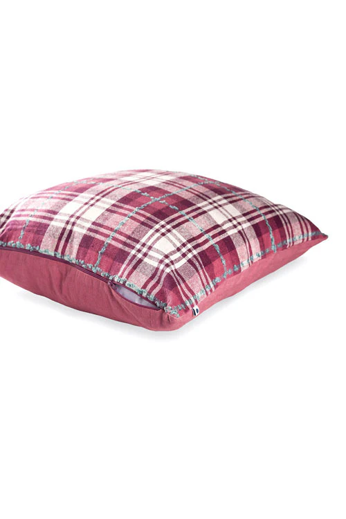 Onset Homes Tartan Cushion Cover-  Magenta - Image 3