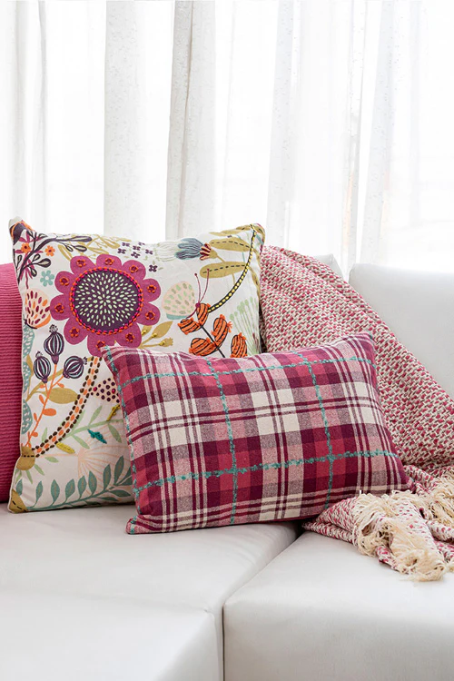 Onset Homes Tartan Cushion Cover-  Magenta - Image 6