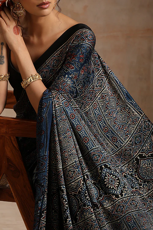 Tenaaro Ajrakh Hand Block Printed Modal Saree - Image 2