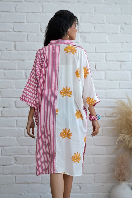 Sooti Syahi Teresa In Pink Hand Block Printed Oversize Shirt - Image 4