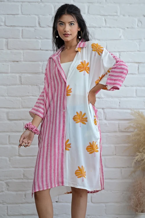 Sooti Syahi Teresa In Pink Hand Block Printed Oversize Shirt - Image 5