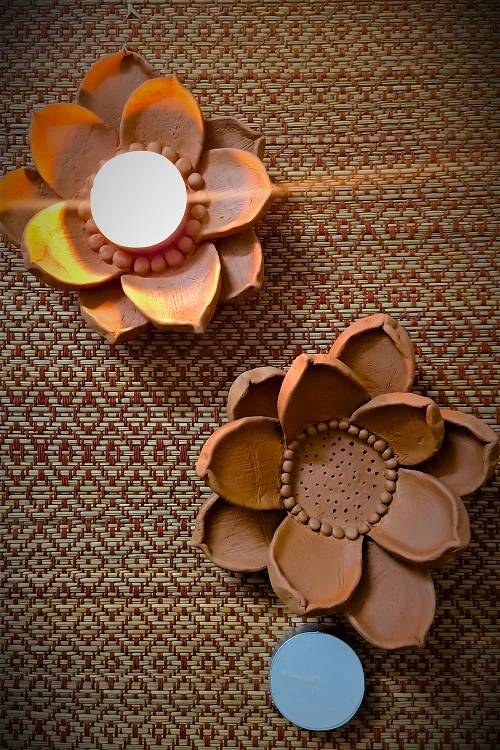 Terracotta by Sachii "3-D Lotus Diya/Tealight Holder"