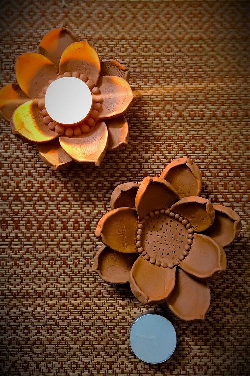 Terracotta by Sachii "3-D Lotus Diya/Tealight Holder" - Image 2
