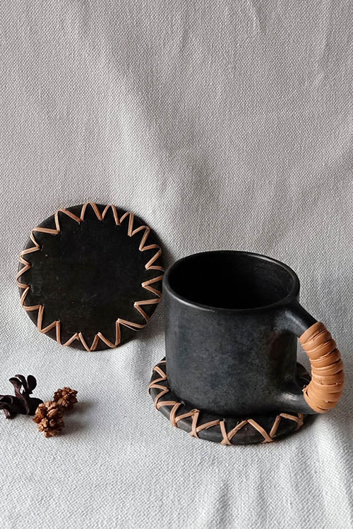 Terracotta by Sachii "Longpi Black Pottery Coasters Round Set of 2 - Image 2