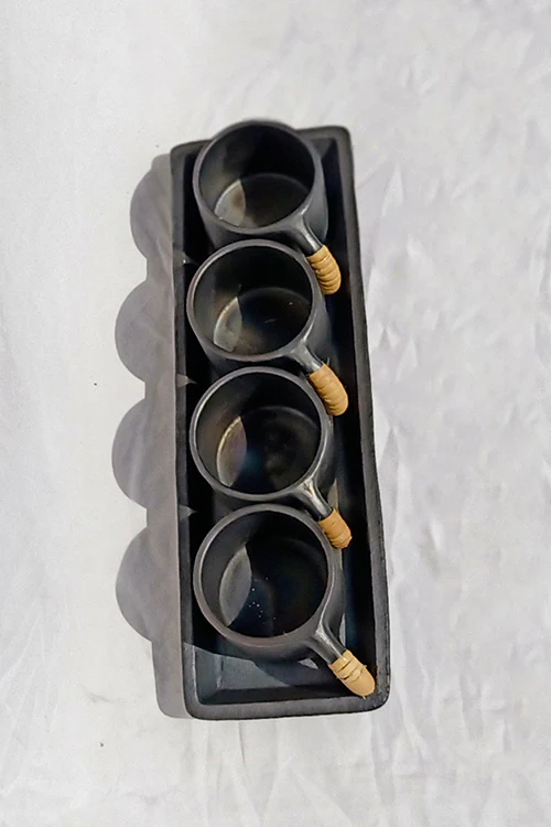 Terracotta by Sachii Longpi Black Pottery Coffee-Mugs & Tray Set - Image 2