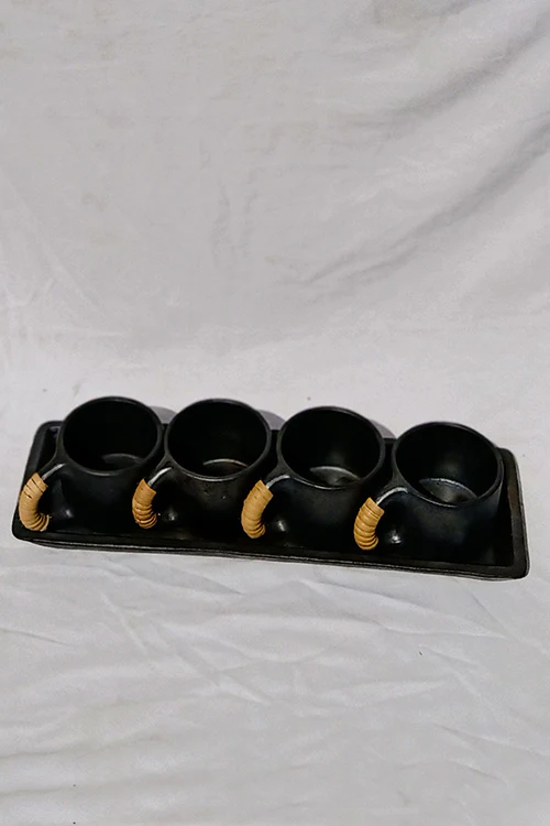 Terracotta by Sachii Longpi Black Pottery Coffee-Mugs & Tray Set - Image 5