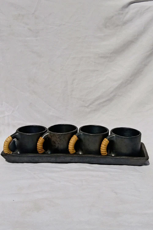 Terracotta by Sachii Longpi Black Pottery Coffee-Mugs & Tray Set - Image 6
