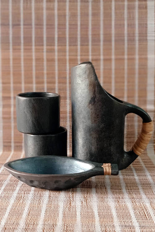 Terracotta by Sachii "Longpi Black Pottery Jug and Tumblers Set" - Image 4