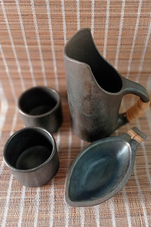 Terracotta by Sachii "Longpi Black Pottery Jug and Tumblers Set" - Image 5