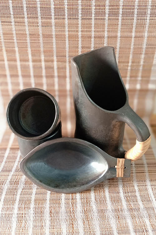 Terracotta by Sachii "Longpi Black Pottery Thandai and Gujhiya Serving Set" - Image 5