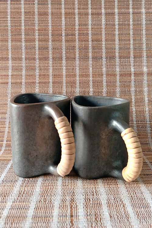 Terracotta by Sachii "Longpi Black Pottery Trikon Coffee Mug Large Set of 2" - Image 7