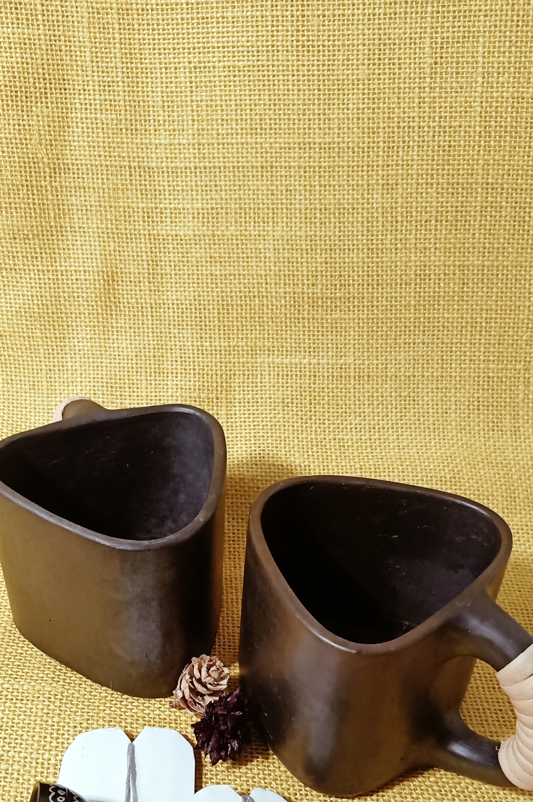 Terracotta by Sachii "Longpi Black Pottery Trikon Coffee Mug Small Set of 2" - Image 2