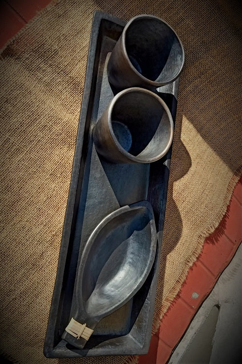 Terracotta by Sachii "Longpi Black Pottery Tumblers, Snack Bowl & Tray Set" - Image 2
